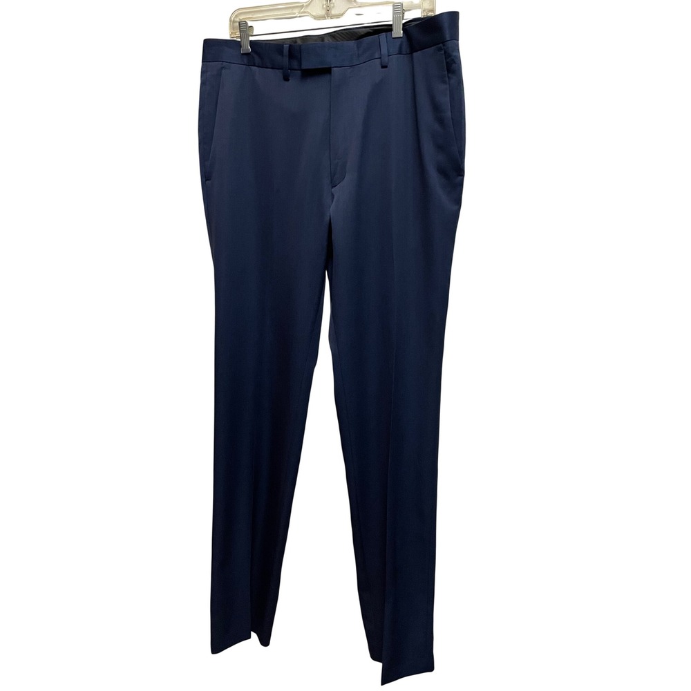 Kenneth Cole Reaction Mens Navy Blue Dress Pants Flat Front Trousers 36x34